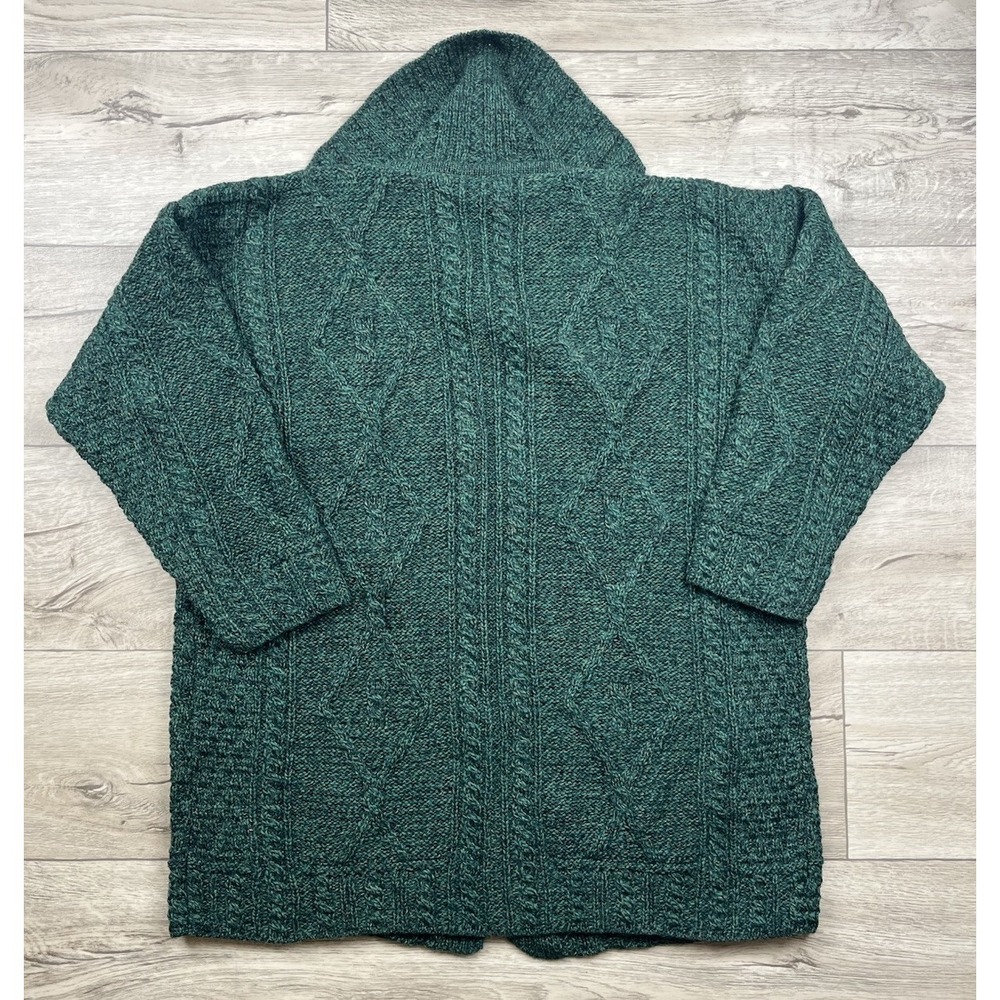 Carraig Donn Aran Green Cardigan Sweater Women XL 100 Pure New Wool Made Ireland - Picture 12 of 13